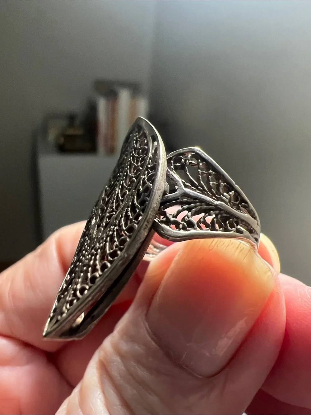 Fabulous Filigree Silver Tone Statement Ring - Vintage Heirloom